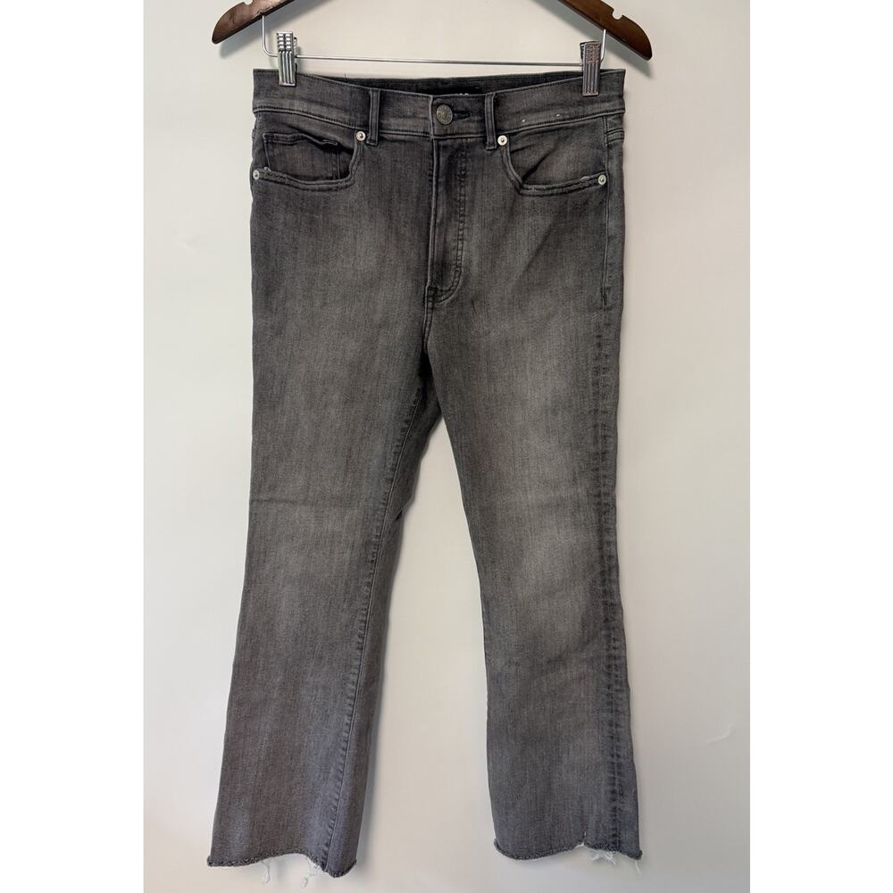Express Jeans Women 8 Cropped Flare High Rise Raw Hem Stretch Retro 30x26.5